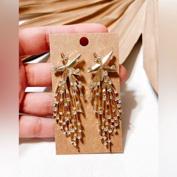 Gold star dangle earrings S529 - Picture 3 of 5
